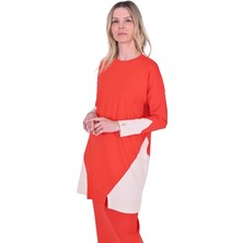 Gometrik Triko Tunik Oranj