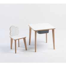 Depolama Hazneli Çocuk Aktivite Masa Sandalye Takımı - Bulut Figürlü - Kare Masa
