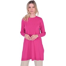 Örgü Detaylı Yırtmaçlı Tunik Fuşya