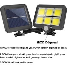 HB-600 Model 120 Cob LED Solar Panel Güneş Enerjili 3 Mod Solar Duvar Lambası Bahçe (2400MAH.)