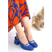 Jecci Mavi Cilt Topuklu Ayakkabı - Lisinya - 39