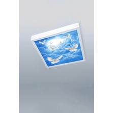 1X1-TEKLI-60X60-TAVANA Yapışık LED PANEL-54W-SIVA Üstü-Kolay Montaj-Bulutlu Kuşlar- LED