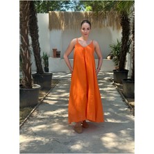 Yazlık Keten Askılı Oversize Elbise