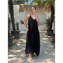 Yazlık Keten Askılı Oversize Elbise