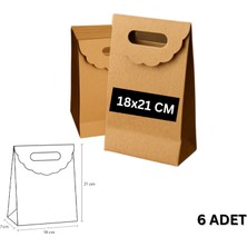 El Geçme Kraft Çanta, Hediye, Alışveriş, Butik, Parti ve Paketleme Çantası, 18X21 Cm, 6 Adet