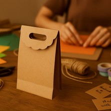 El Geçme Kraft Çanta, Hediye, Alışveriş, Butik, Parti ve Paketleme Çantası, 13 X18 Cm, 6 Adet
