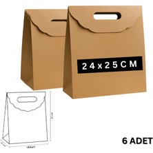 El Geçme Kraft Çanta, Hediye, Alışveriş, Butik, Parti ve Paketleme Çantası, 24X25 Cm, 6 Adet