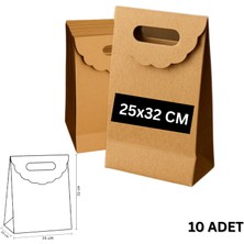 El Geçme Kraft Çanta, Hediye, Alışveriş, Butik, Parti ve Paketleme Çantası, 25X32 Cm, 10 Adet