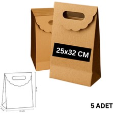El Geçme Kraft Çanta, Hediye, Alışveriş, Butik, Parti ve Paketleme Çantası, 25X32 Cm, 5 Adet