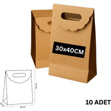 El Geçme Kraft Çanta, Hediye, Alışveriş, Butik, Parti ve Paketleme Çantası, 30X40X14 Cm, 10 Adet
