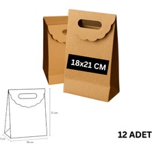 El Geçme Kraft Çanta, Hediye, Alışveriş, Butik, Parti ve Paketleme Çantası, 18X21 Cm, 12 Adet