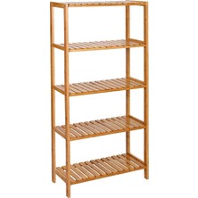 Banyo Rafı 5 Katlı Bambu Dik Raf 9 Seviyede Yüksekliği Ayarlanabilir Çok Fonksiyonlu, Oturma Odası, Koridor, Mutfak Için Uygun 60X26X130 cm Doğal Renk BCB35Y