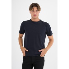 Erkek Lacivert %100 Pamuklu Standart Kalıp  Likralı Basic T-Shirt