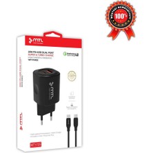 Samsung Galaxy F62 Uyumlu Pd Type-C To Type-C ve USB Çift Giriş 25W Şarj Seti MT-A1725