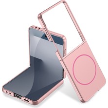 Galaxy Uyumlu Z Flip 7 Kılıf Wireless Şarj Özellikli Zore Kıpta M-Safe Kapak-Pembe