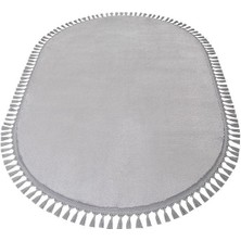 Vn Comfort Oval Ponpon Saçaklı Peluş Halı Gri