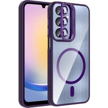 Galaxy Uyumlu A16 Kılıf Standlı ve Kamera Lens Hediyeli M-Safe Şarj Özellikli Zore Etro Kapak-Derin Mor