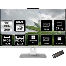 MSI Modern AM272P i5 1235U 16GB RAM 512GB SSD 27" FHD Win11 Home 12M1201TRP362 All In One Bilgisayar + Per4 USB