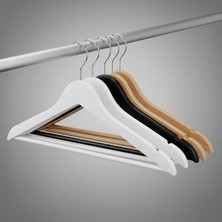 Ahşap Görünümlü Plastik Elbise Askısı (5 Adet) - Kaymaz Omuzlu, Şık ve Dayanıklı Giysi Askıları - Askılık, Dolap ve Gardırop Için (Siyah)