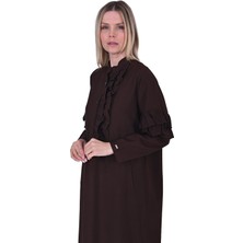 Invee Patlı Fırfır Elbise KAHVE