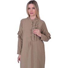 Invee Patlı Fırfır Elbise CAMEL
