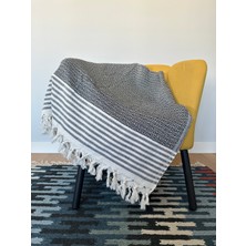 Elmas Desenli Düğüm Saçaklı Koltuk ve Yatak Örtüsü – %100 Geri Dönüştürülmüş Pamuk, 200X230 cm | Siyah Renk