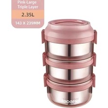 3 Katlı Paslanmaz Çelik Sızdırmaz Saklama Kabı Beslenme Kabı 2,35 Lt. Pembe Ithal Ürün