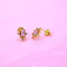 Fasek Gold Gümüş Küpe - Kadın Octagon Kesim Zultanit (Renk Değiştiren)Taşlı 0.95 Karat Pırlanta Montörü 925 Ayar Gümüş Küpe