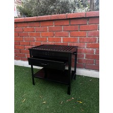 60CM Siyah Emaye Sehpalı Mangal Çekmeceli Mangal
