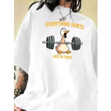 Baskılı Oversize Bisiklet Yaka T-Shirt - Beyaz