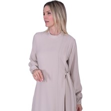 Yan Bağcıklı Elbise Bej