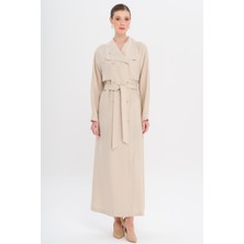 Mendil Yaka Pelerin ve Çıt Çıt Detaylı Astarsız Modal Kap Taş 6729