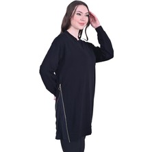 Yandan Fermuarlı Pamuk Tunik Siyah