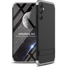 Galaxy Uyumlu A34 Kılıf Zore Kamera Korumalı Dikey Standlı Ays Kapak-Siyah-Gri