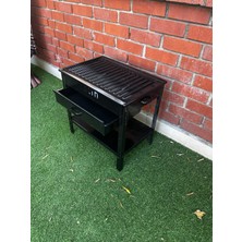 50CM Siyah Emaye Sehpalı Mangal Çekmeceli Mangal