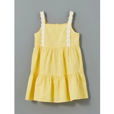 Lcw Kids Sari Basic Dantelli Kız Çocuk Keten Elbise