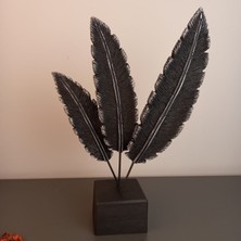 Aurora Feather – Lüks 3’lü Siyah Tüy Dekoratif Obje (33X23 Cm)