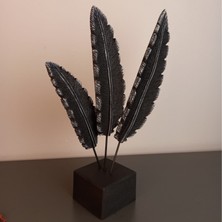 Aurora Feather – Lüks 3’lü Siyah Tüy Dekoratif Obje (33X23 Cm)