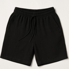 Lastikli Cepli Müslin Kadın Şort Siyah-S