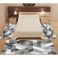 Dijital Baskı Kaymaz Taban Yıkanabilir Modern 3'lü Yatak Odası Halısı (80 X150 2 Adet 80 X300 1 Adet