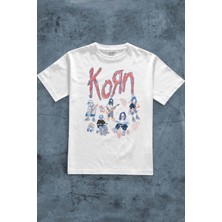 Beyaz Tişört Korn Nu Metal Rapcore Metal Music Drawing Baskılı Unisex T-Shirt Regular Fit