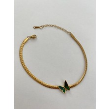 Yeşil Kelebek Çelik Zincir Gold Halhal