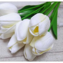 Yapay Islak 5 Li Beyaz Lale Ev Dekor Vazo Süsü