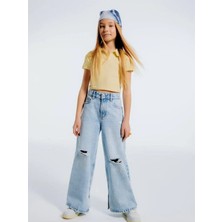 Kız Çocuk Yırtık Detaylı Wide Leg Pantalon