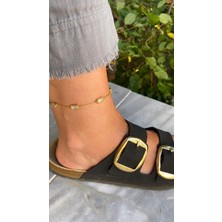 Kare 5 Taşlı Çelik Gold Halhal