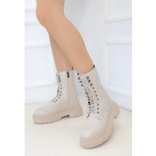 Caxa Bej Cilt Bağcıklı Bot