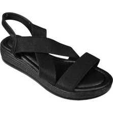 Yazkış Kadın Siyah Ten Çapraz Lastik Bantlı 4cm Rahat Taban Sandalet