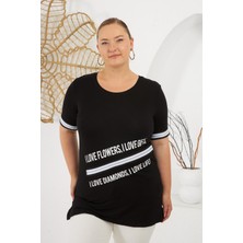 I Love Baskılı Büyük Beden Tişört Siyah