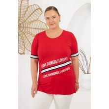 I Love Baskılı Büyük Beden Tişört Kırmızı