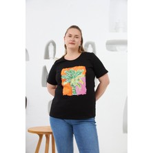 Baskılı Büyük Beden Tişört Siyah